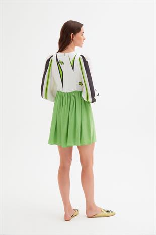 Tavşan Figürlü Yeşil Mini Elbise