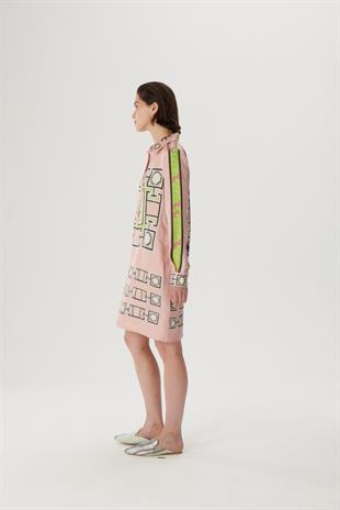 Yeşil Desenli İpek Gömlek Elbise