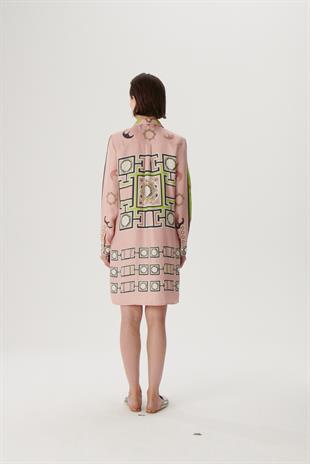 Yeşil Desenli İpek Gömlek Elbise