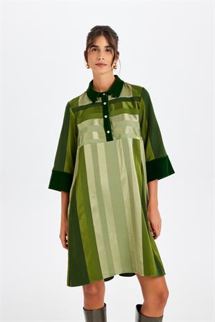Yeşil Polo Yaka Midi Elbise