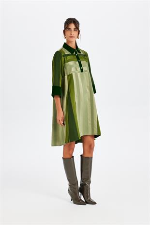 Yeşil Polo Yaka Midi Elbise