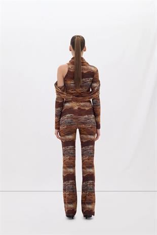 Desenli Geniş Paça Kadın Pantolon