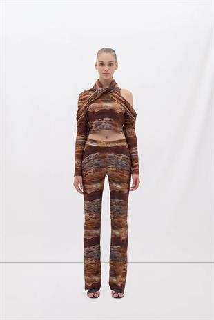 Desenli Geniş Paça Kadın Pantolon