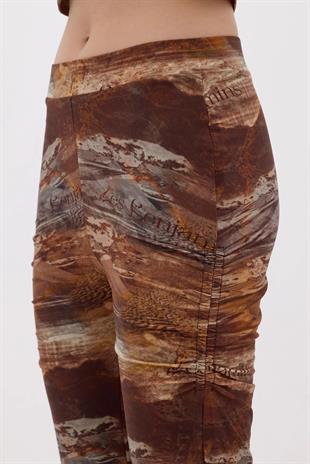 Desenli Geniş Paça Kadın Pantolon