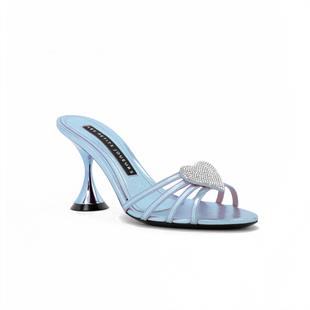 Kalp Aksesuarlı Mavi Topuklu Terlik