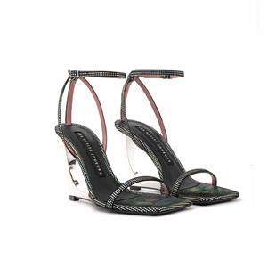 Şeffaf Topuklu Taşlı Topuklu Sandalet