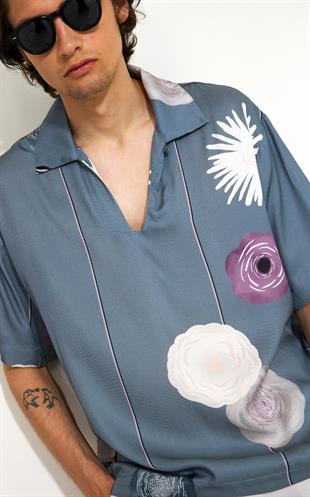 Floral Desenli Polo Yaka T-shirt