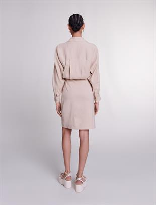 Drapeli Gömlek Yaka Elbise