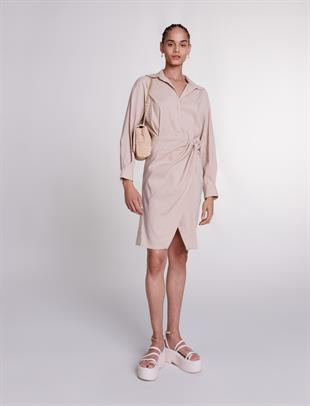 Drapeli Gömlek Yaka Elbise