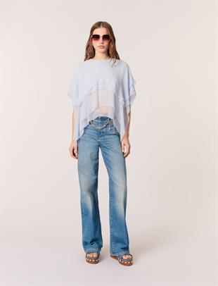 Açık Mavi Katmanlı Şifon Bluz