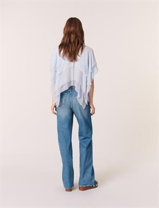 Açık Mavi Katmanlı Şifon Bluz