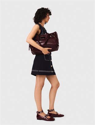 Altın Düğmeli Kontrast Dikişli Mini Triko Elbise