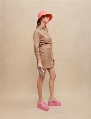 Asimetrik Düğmeli Mini Elbise