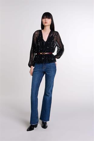 Belden Bağlamalı Payetli Bluz