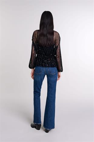 Belden Bağlamalı Payetli Bluz