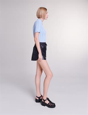 Belden Büzgülü Deri Şort