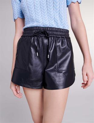 Belden Büzgülü Deri Şort