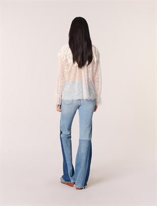 Beyaz dantel transparan bluz