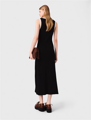 Beyaz Geçişli Uzun Triko Elbise