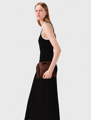 Beyaz Geçişli Uzun Triko Elbise