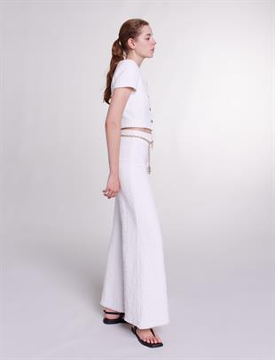 Beyaz Geniş Paça Tüvit Pantolon