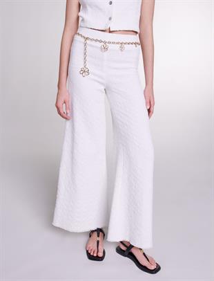 Beyaz Geniş Paça Tüvit Pantolon