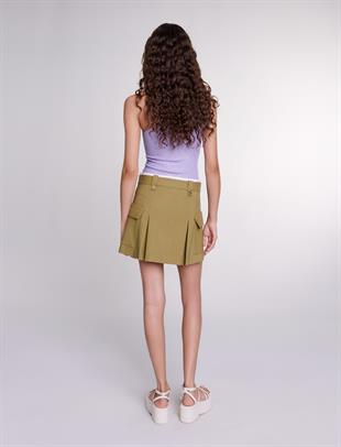 Beyaz Şerit Detaylı Mini Etek