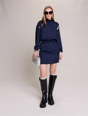 Boğazlı Yaka Mini Elbise