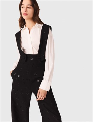 Boncuk Detaylı Siyah Tulum