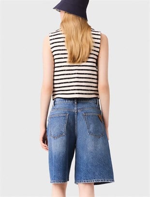 Boncuk İşlemeli Crop Triko Üst