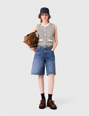 Boncuk İşlemeli Crop Triko Üst