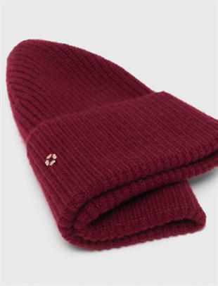 Bordo Clover Logo Detaylı Yün Şapka