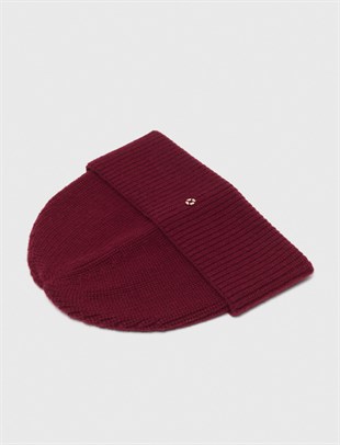 Bordo Clover Logo Detaylı Yün Şapka