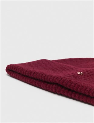 Bordo Clover Logo Detaylı Yün Şapka