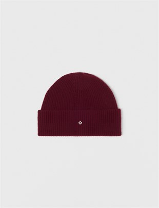 Bordo Clover Logo Detaylı Yün Şapka