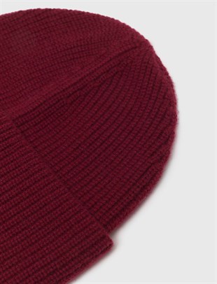 Bordo Clover Logo Detaylı Yün Şapka