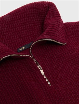 Bordo Fermuarlı Süveter