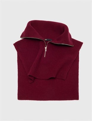 Bordo Fermuarlı Süveter