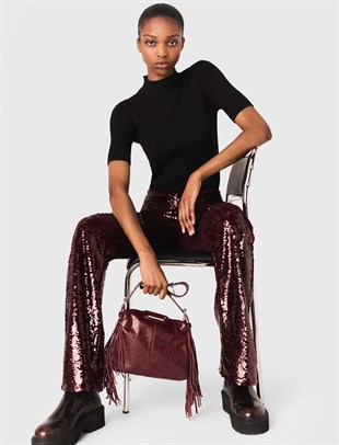 Bordo Payetli Pantolon