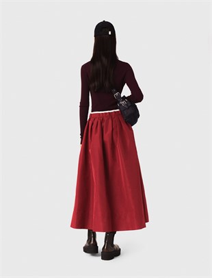 Bordo Pileli Midi Etek