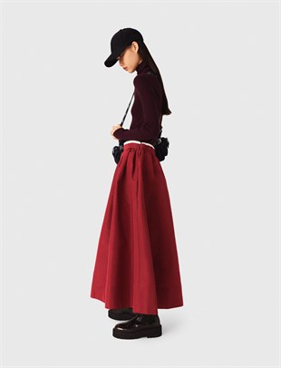 Bordo Pileli Midi Etek
