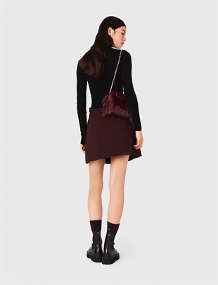 Bordo Pileli Mini Etek