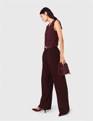 Bordo Pileli Takım Pantolon