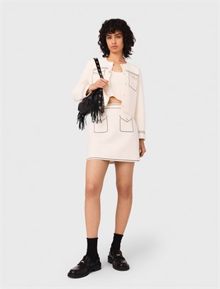 Cep Detaylı Ekru Mini Etek