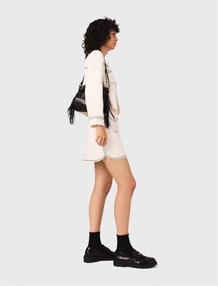 Cep Detaylı Ekru Mini Etek