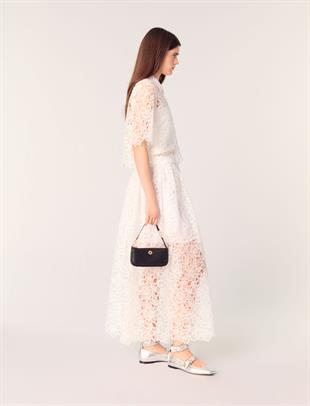 Cepli güpür uzun beyaz etek