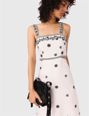 Çiçek Desenli Cut Out Uzun Elbise