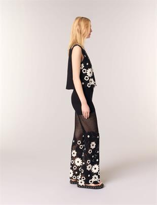 Çiçek Desenli Kroşe Pantolon