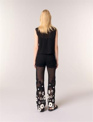 Çiçek Desenli Kroşe Pantolon