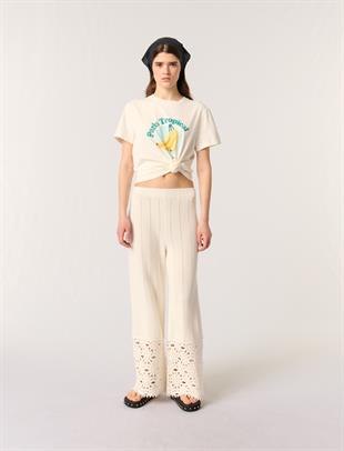 Çiçek Paça Detaylu Kroşe Pantolon